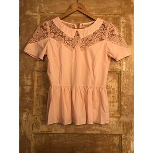 Pale Pink Peplum Mustard Seed top Vintage style